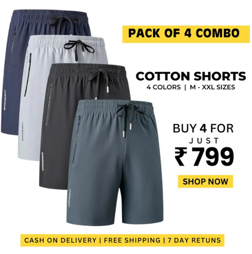 Combo of 4 Men's Stretchable Cotton Shorts
