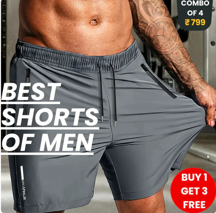 Combo of 4 Men's Stretchable Cotton Shorts